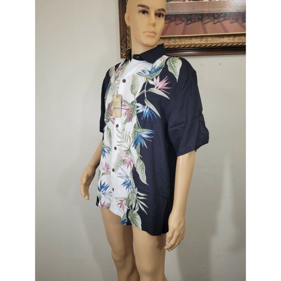 Caribbean Mens Shirt Size L Black Floral Graphic Hawaiian Short Sleeve NWT (37) - Picture 3 of 10